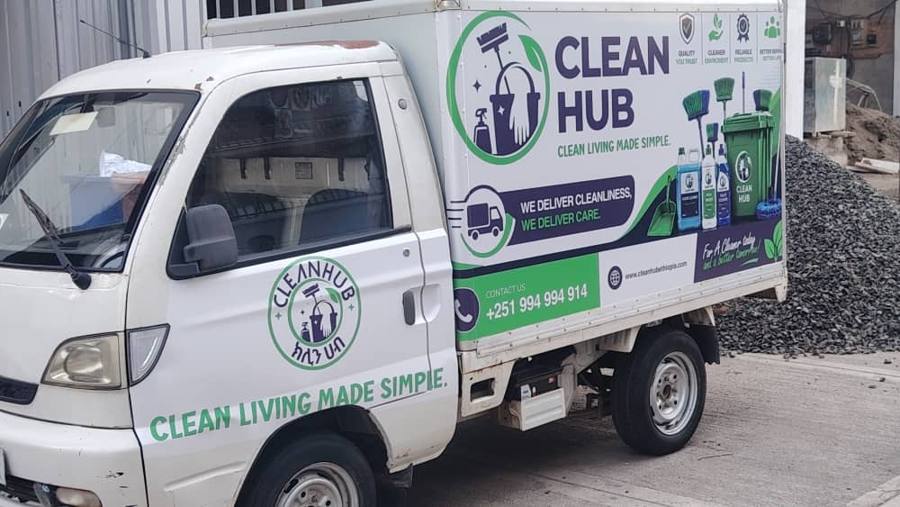 CleanHub delivery support for waste bins and cleaning supplies in Addis Ababa